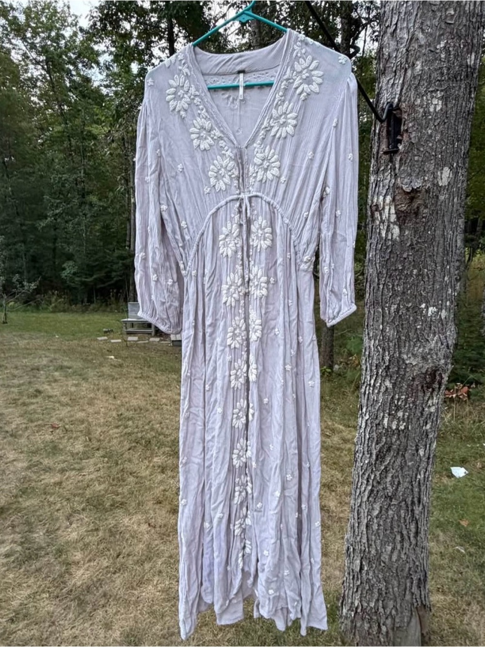 Free People Lavender Long Sleeve Embroidered Maxi Dress